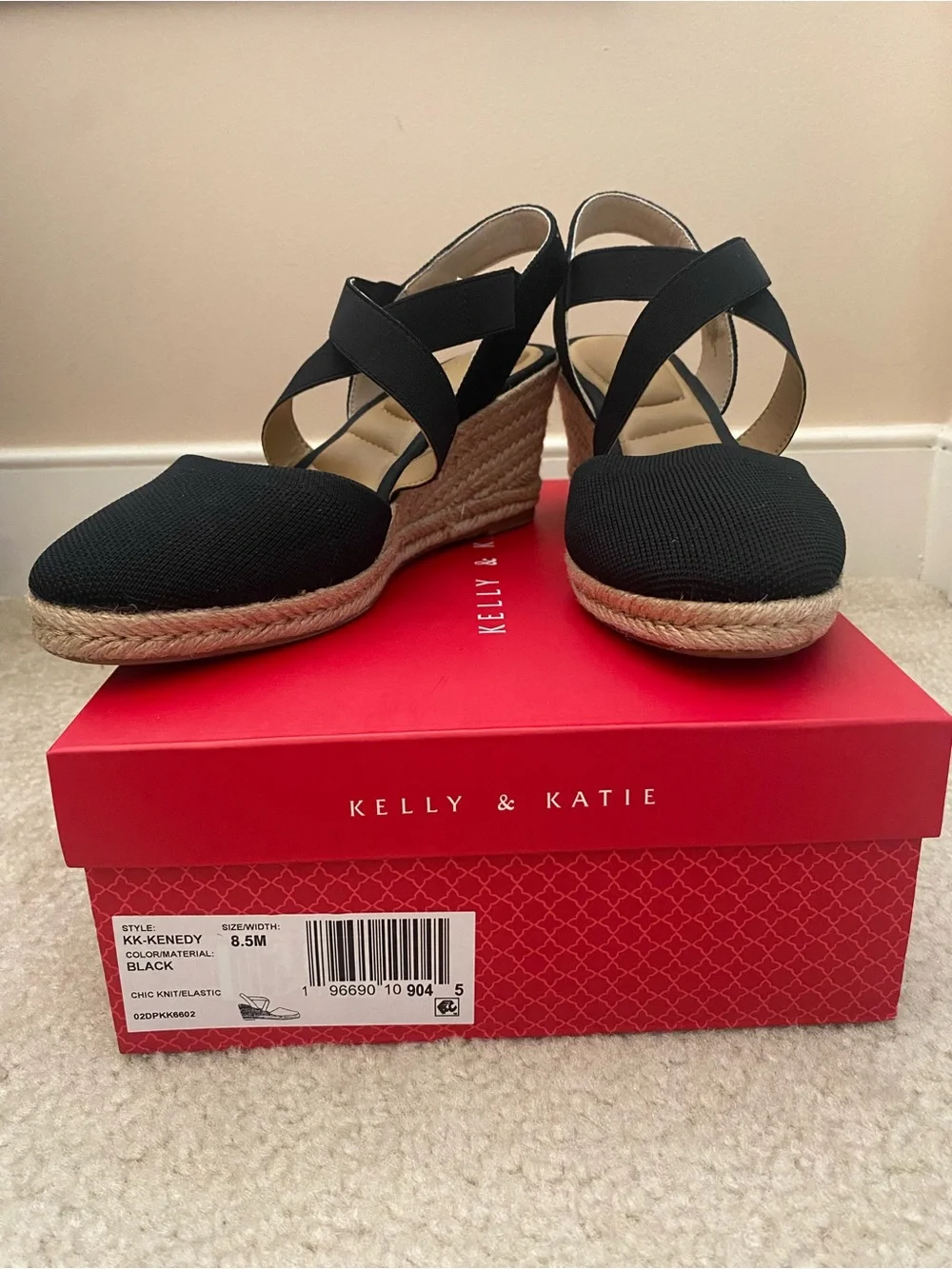 Kelly & Katie Black Espadrille Wedge Sandals with Crisscross Straps